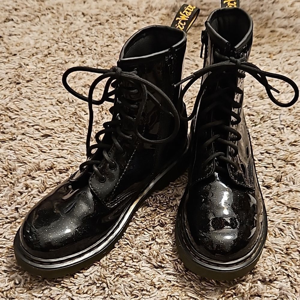 Dr. Martens Black and Glitter Patent Leather Boots 1460 Size 6
